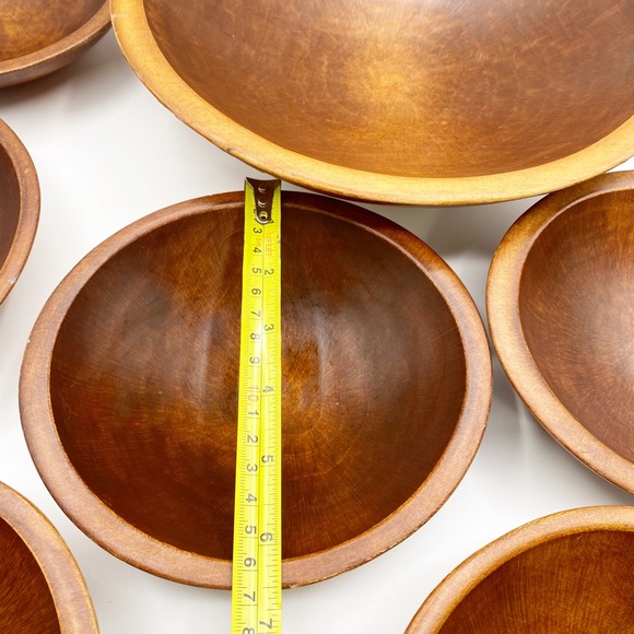 Wooden Salad Bowls Cute Set of Seven 11” Serving Bowl & Six 7” Small Bowl - Picture 10 of 15